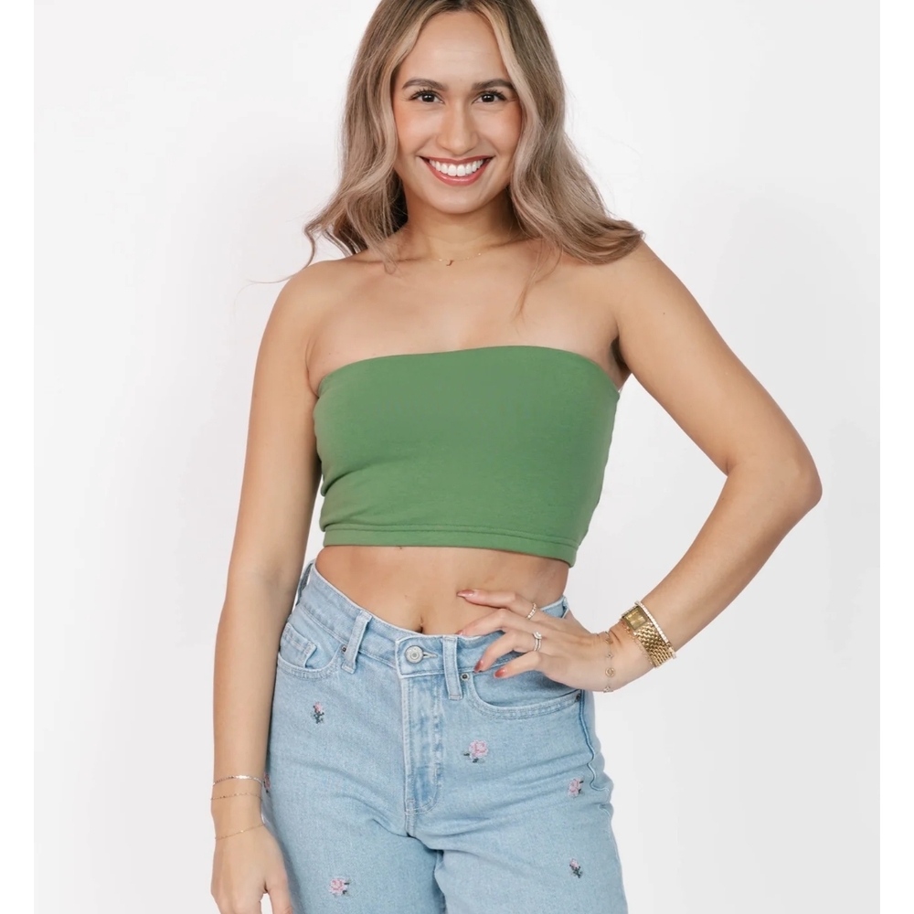 Smash + Tess Olive Green Strapless Crop Top